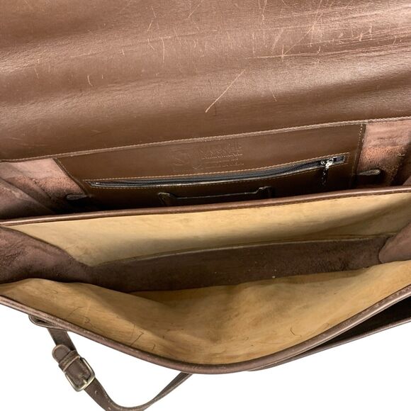 SACOCHE INTERNATIONAL BROWN LEATHER MESSENGER LAPTOP BAG BRIEFCASE - Picture 7 of 16